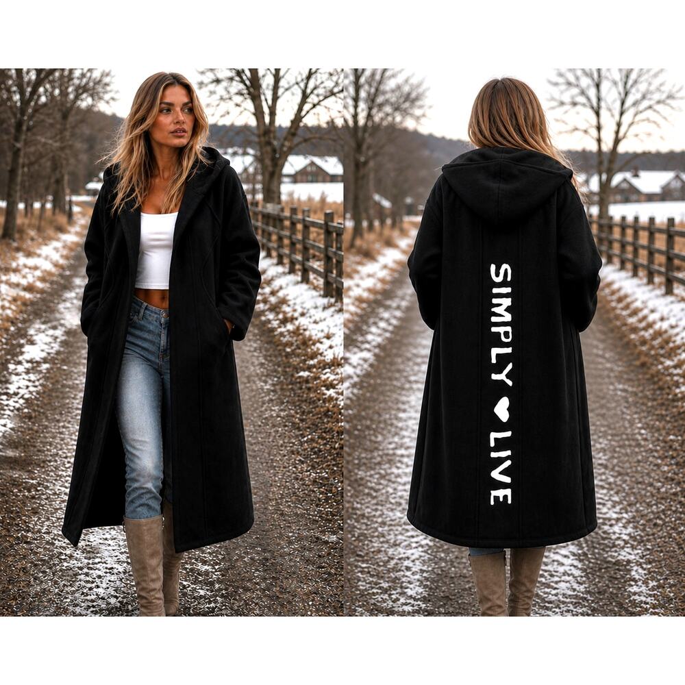 "Simply Live" Hooded Knit Cardigan Sweater - Black - size L